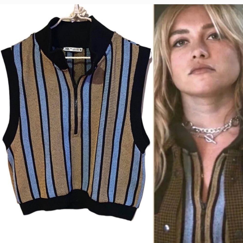 ZARA Retro Striped Zipper Sweater Vest
